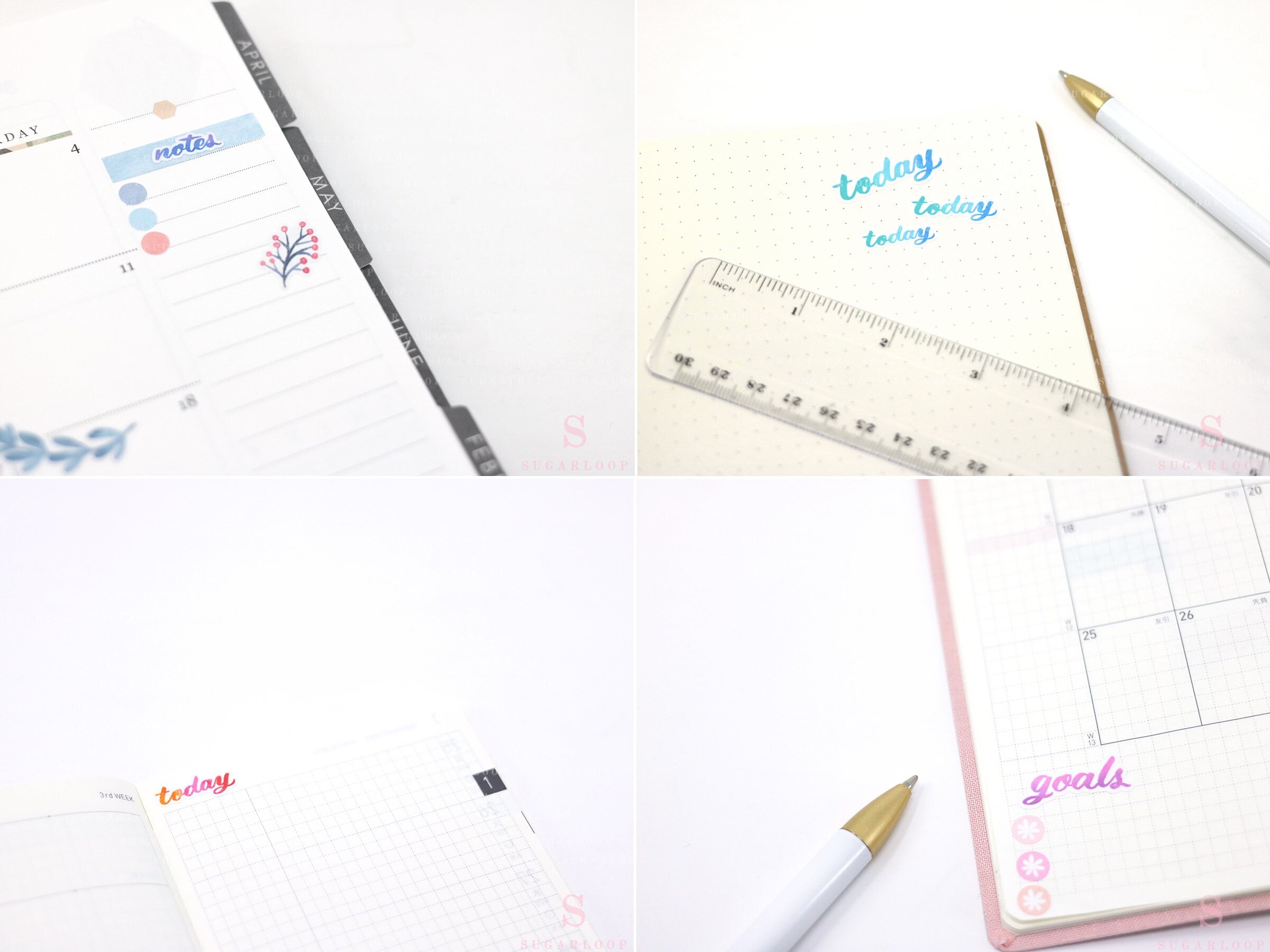 Clean Goals Notes Shopping To Do Today Bujo Header Planner Stickers: Rainbow Watercolor