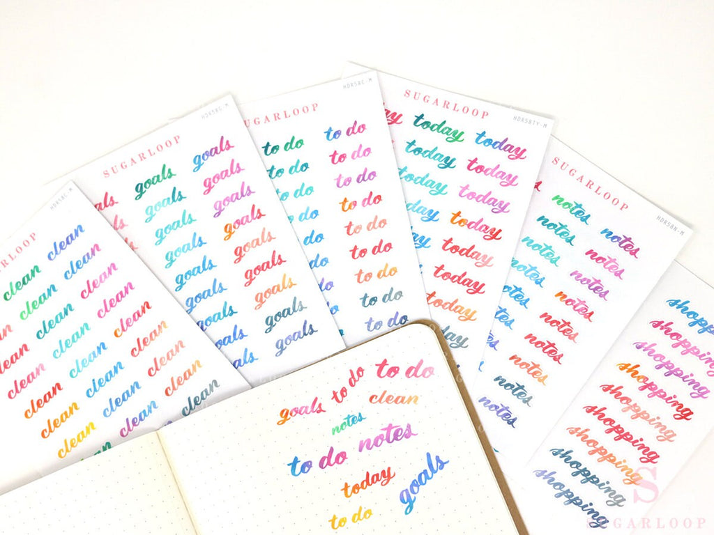 Clean Goals Notes Shopping To Do Today Bujo Header Planner Stickers: Rainbow Watercolor