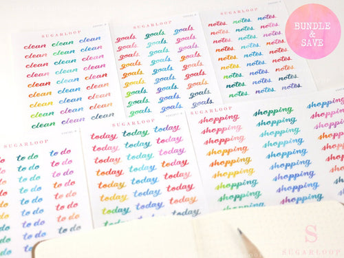Clean Goals Notes Shopping To Do Today Bujo Header Planner Stickers: Rainbow Watercolor
