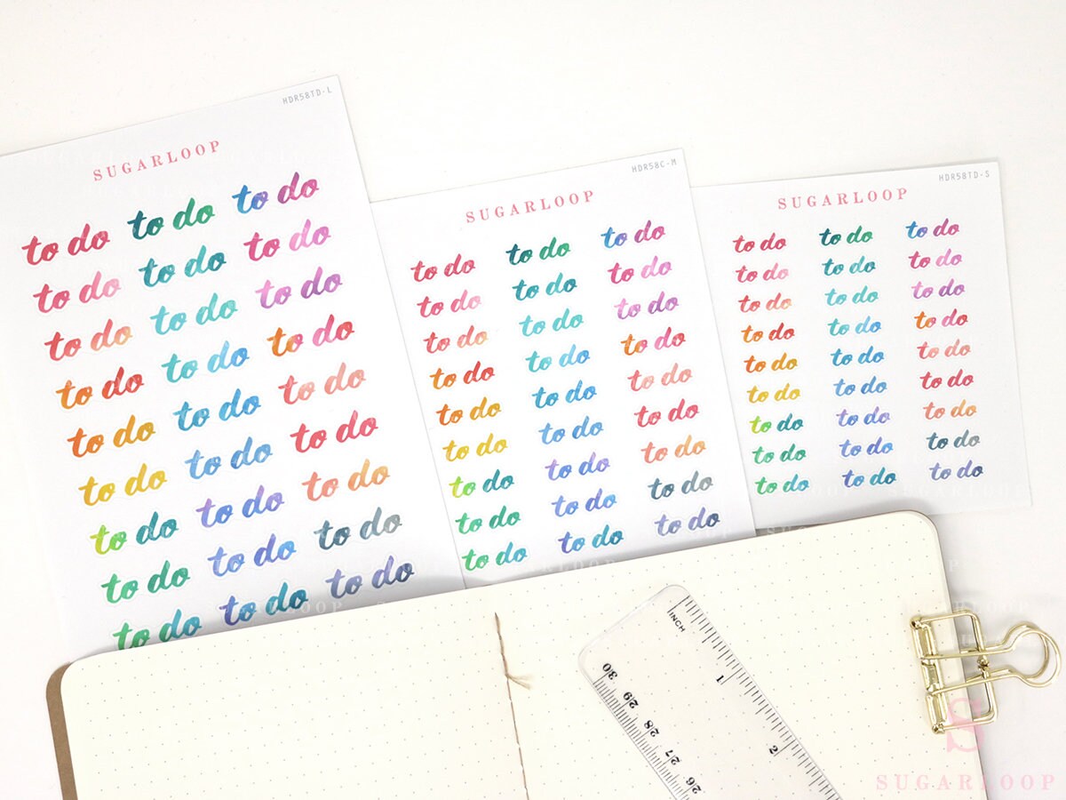 Clean Goals Notes Shopping To Do Today Bujo Header Planner Stickers: Rainbow Watercolor