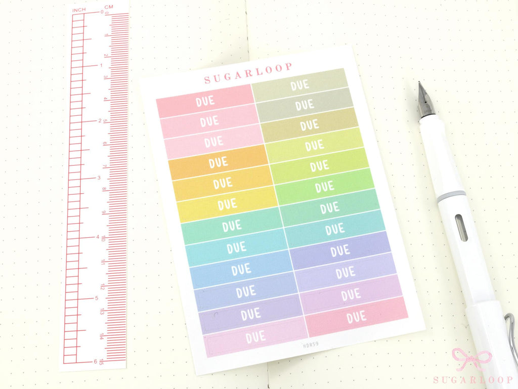 Due Header Title Sticker Labels for Planners and Bujo Journals: 1.5 in (38  mm) x 0.25 in (6 mm)