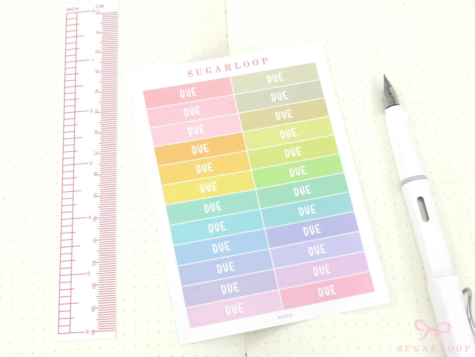 Due Header Title Sticker Labels for Planners and Bujo Journals: 1.5 in (38  mm) x 0.25 in (6 mm)