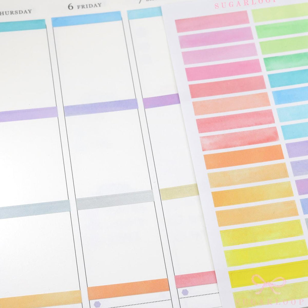 Header Title List Label Bujo Planner Stickers: 0.25in (6 mm) Tall Watercolor Pastel