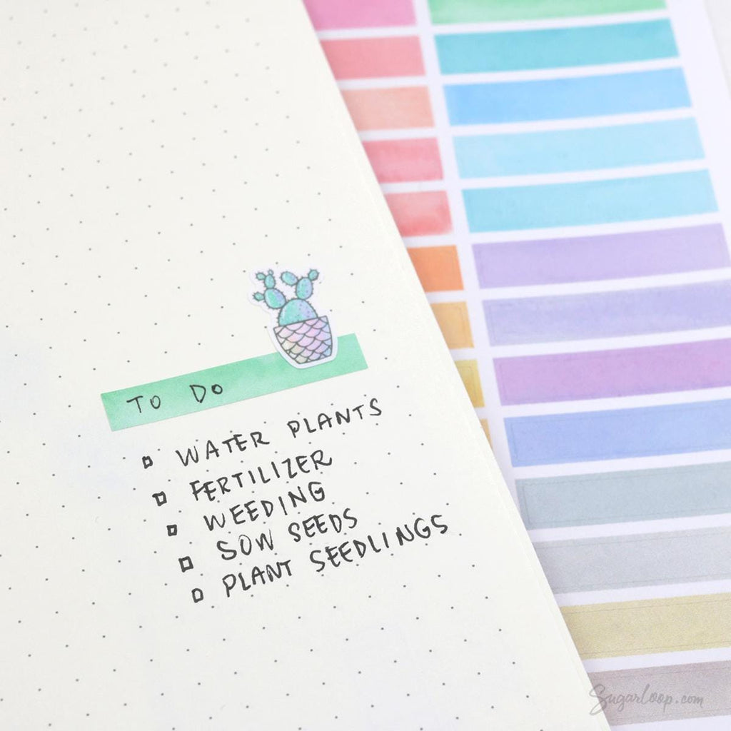 Header Title List Label Bujo Planner Stickers: 0.25in (6 mm) Tall Watercolor Pastel
