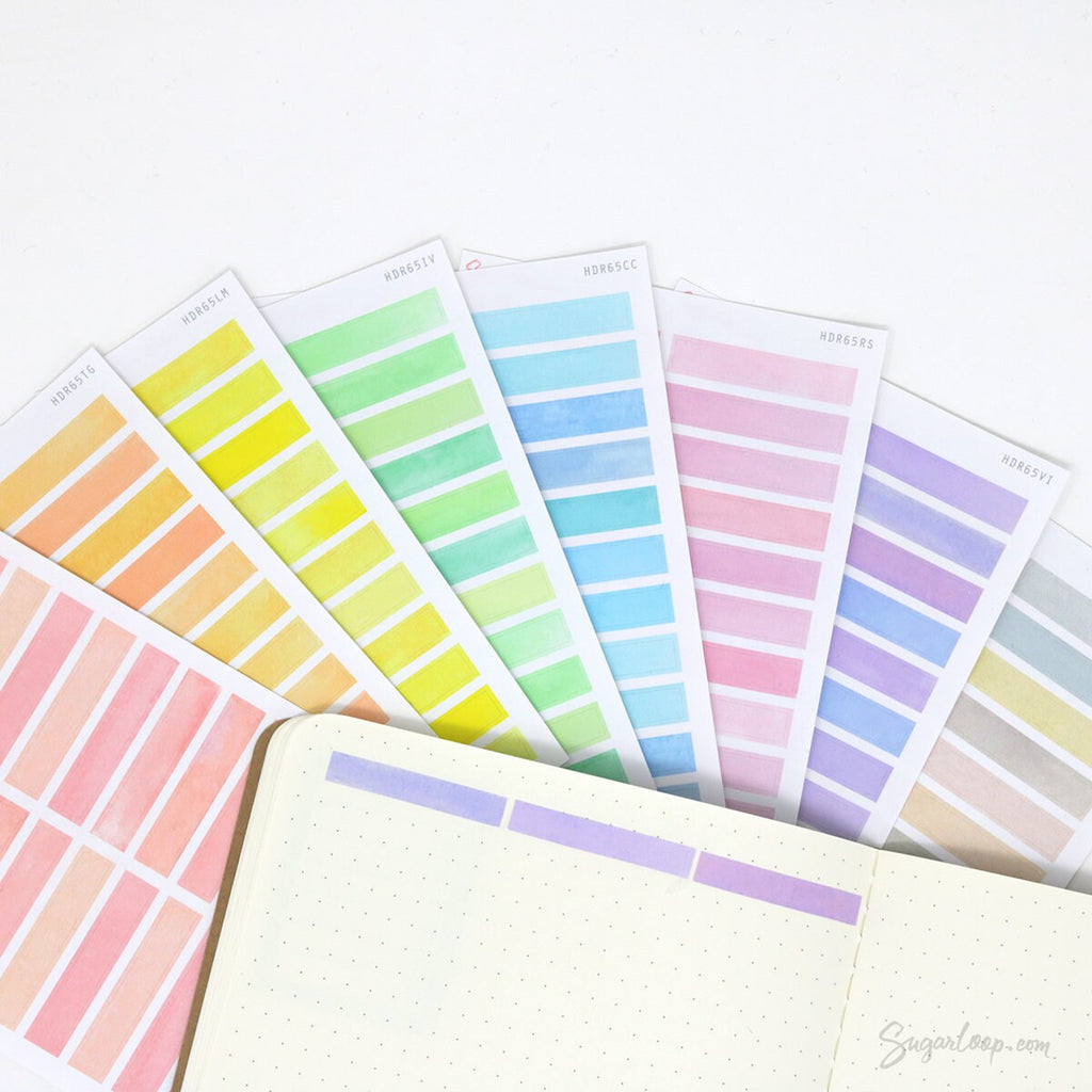Watercolor Header Title List Label Bujo Planner Stickers: 0.25in(6 mm)