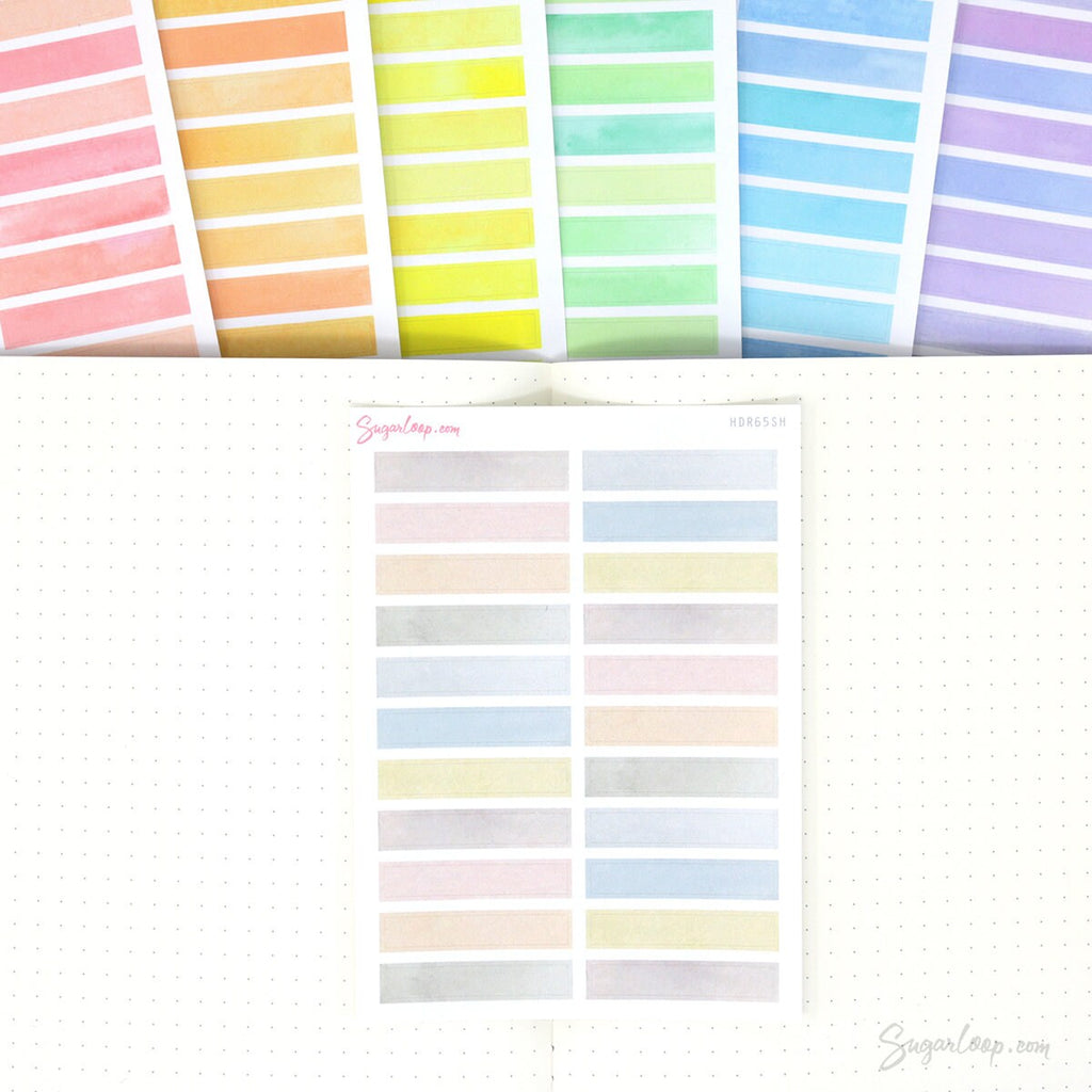 Watercolor Header Title List Label Bujo Planner Stickers: 0.25in(6 mm)