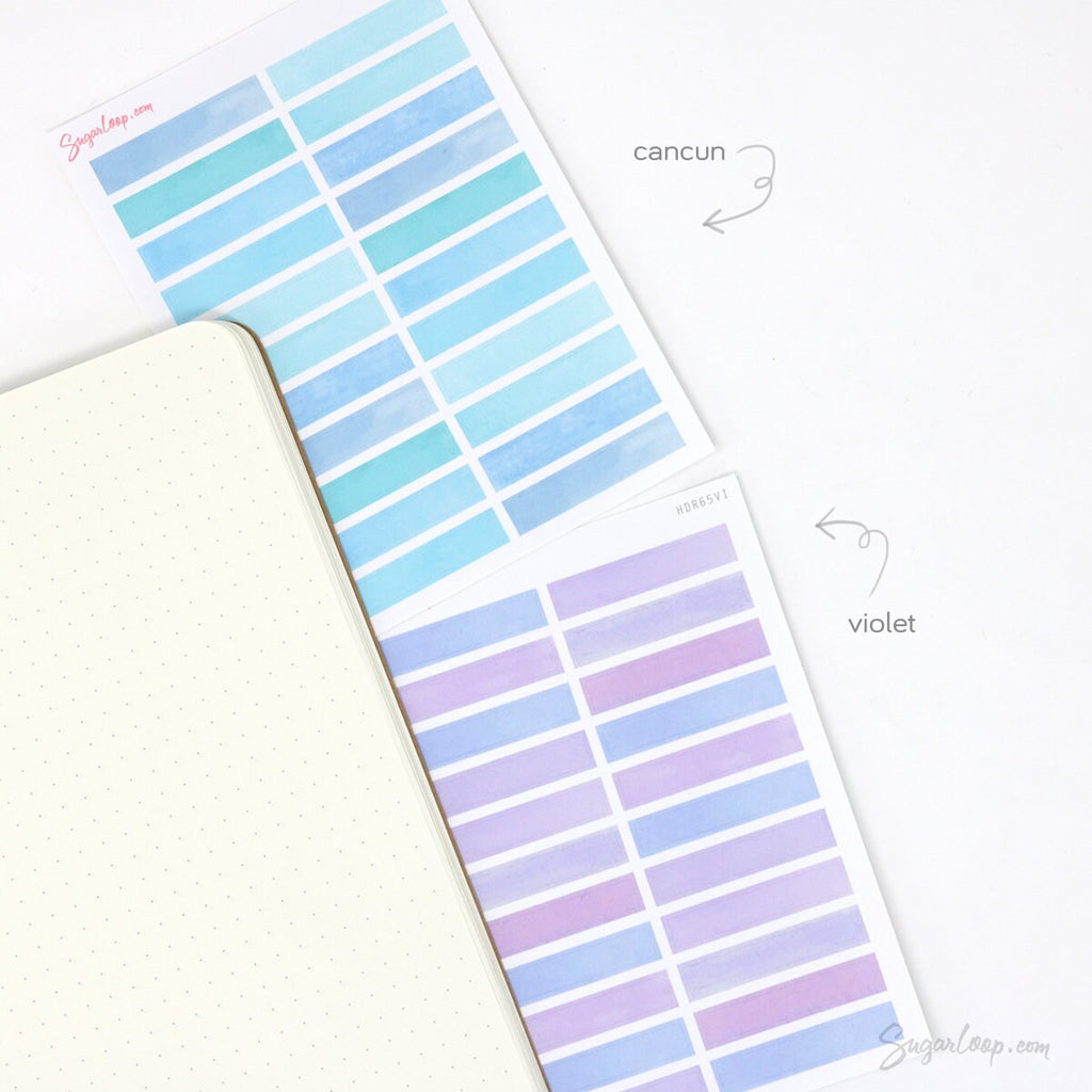 Watercolor Header Title List Label Bujo Planner Stickers: 0.25in(6 mm)