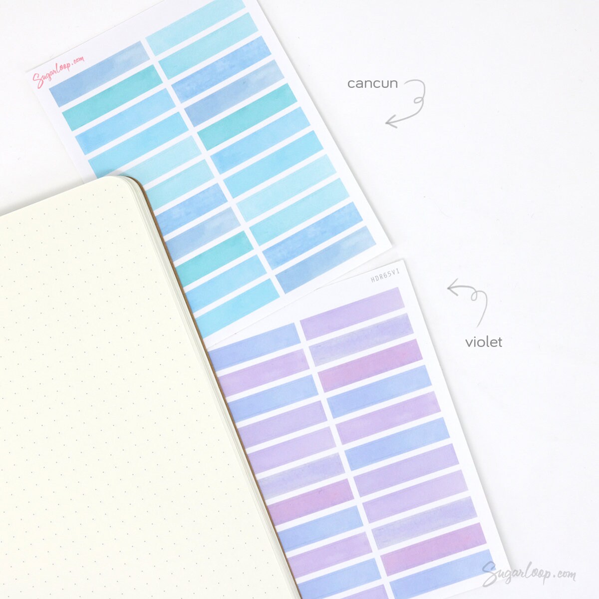 Watercolor Header Title List Label Bujo Planner Stickers: 0.25in(6 mm)