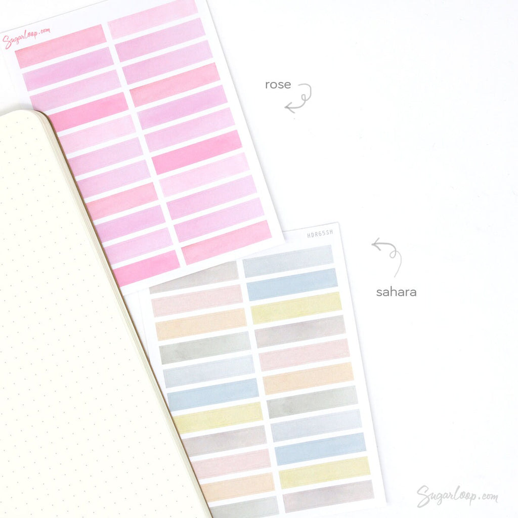 Watercolor Header Title List Label Bujo Planner Stickers: 0.25in(6 mm)