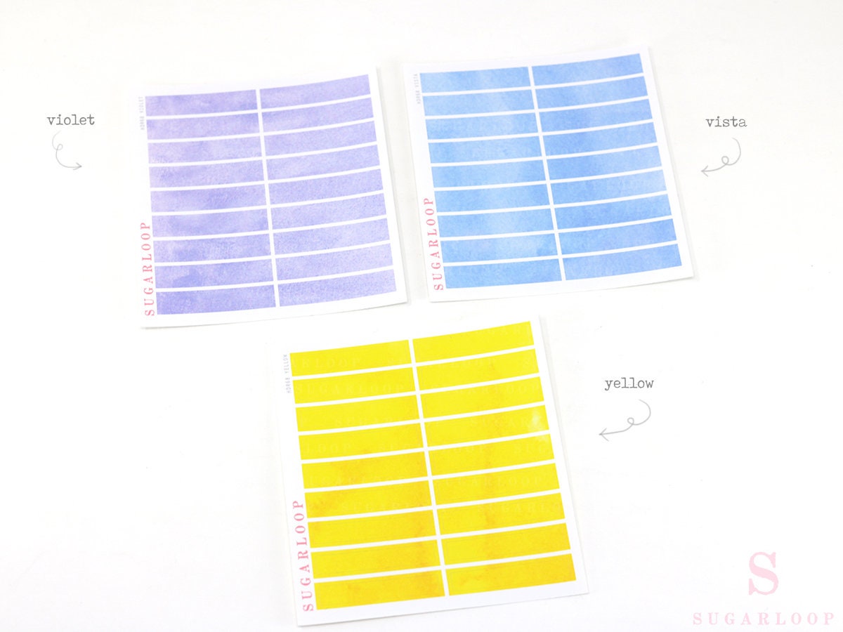 Watercolor Essentials Header Title Strip Label Bujo Planner Stickers: 0.25in (6 mm) Tall 27 Colors