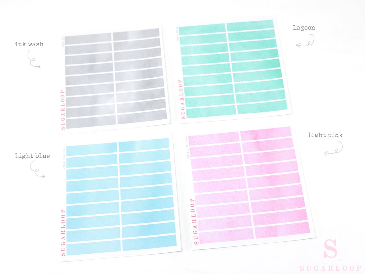 Watercolor Essentials Header Title Strip Label Bujo Planner Stickers: 0.25in (6 mm) Tall 27 Colors