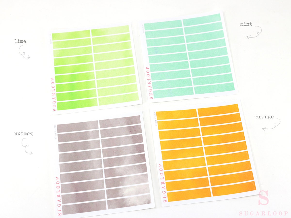Watercolor Essentials Header Title Strip Label Bujo Planner Stickers: 0.25in (6 mm) Tall 27 Colors