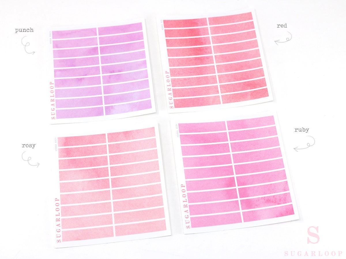 Watercolor Essentials Header Title Strip Label Bujo Planner Stickers: 0.25in (6 mm) Tall 27 Colors