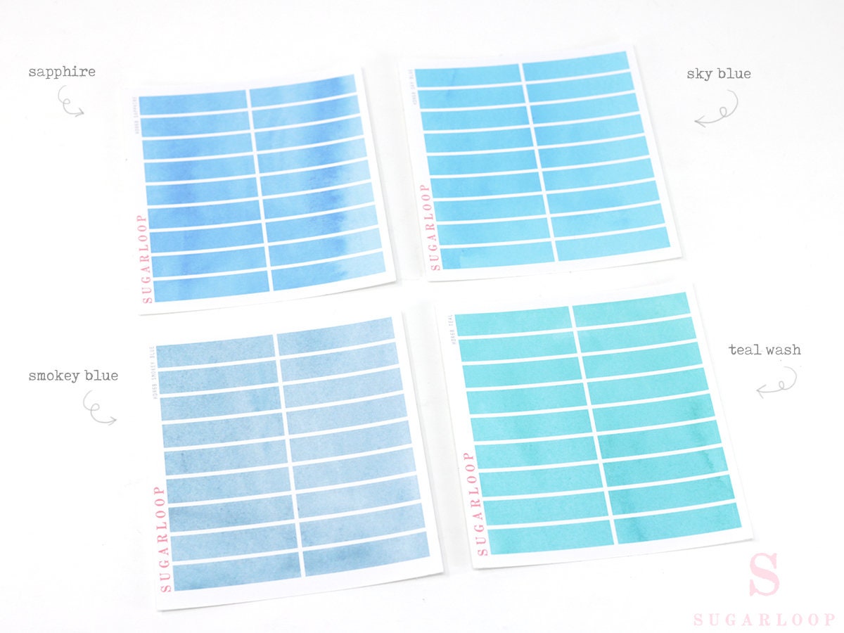 Watercolor Essentials Header Title Strip Label Bujo Planner Stickers: 0.25in (6 mm) Tall 27 Colors