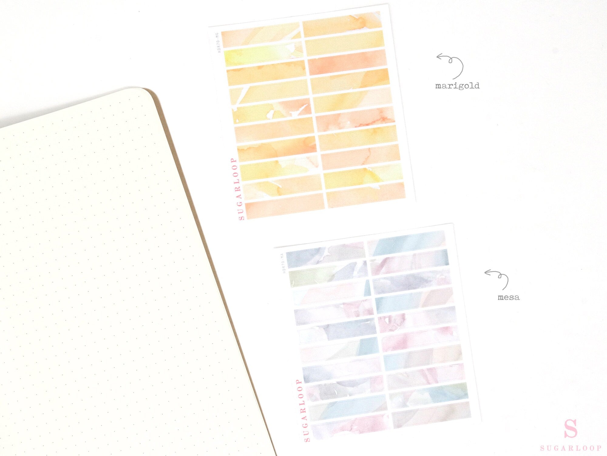 Watercolor Header Strip Bujo Journal Planner Stickers: 1.5 in (38 mm) x 0.25 in (6 mm)