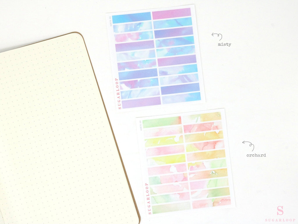Watercolor Header Strip Bujo Journal Planner Stickers: 1.5 in (38 mm) x 0.25 in (6 mm)