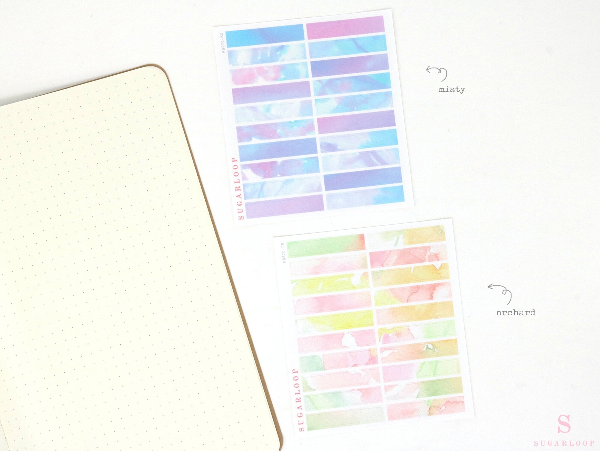 Watercolor Header Strip Bujo Journal Planner Stickers: 1.5 in (38 mm) x 0.25 in (6 mm)