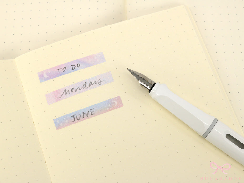 Whimsical Watercolor Moon & Stars Planner Stickers: 6 mm tall strips