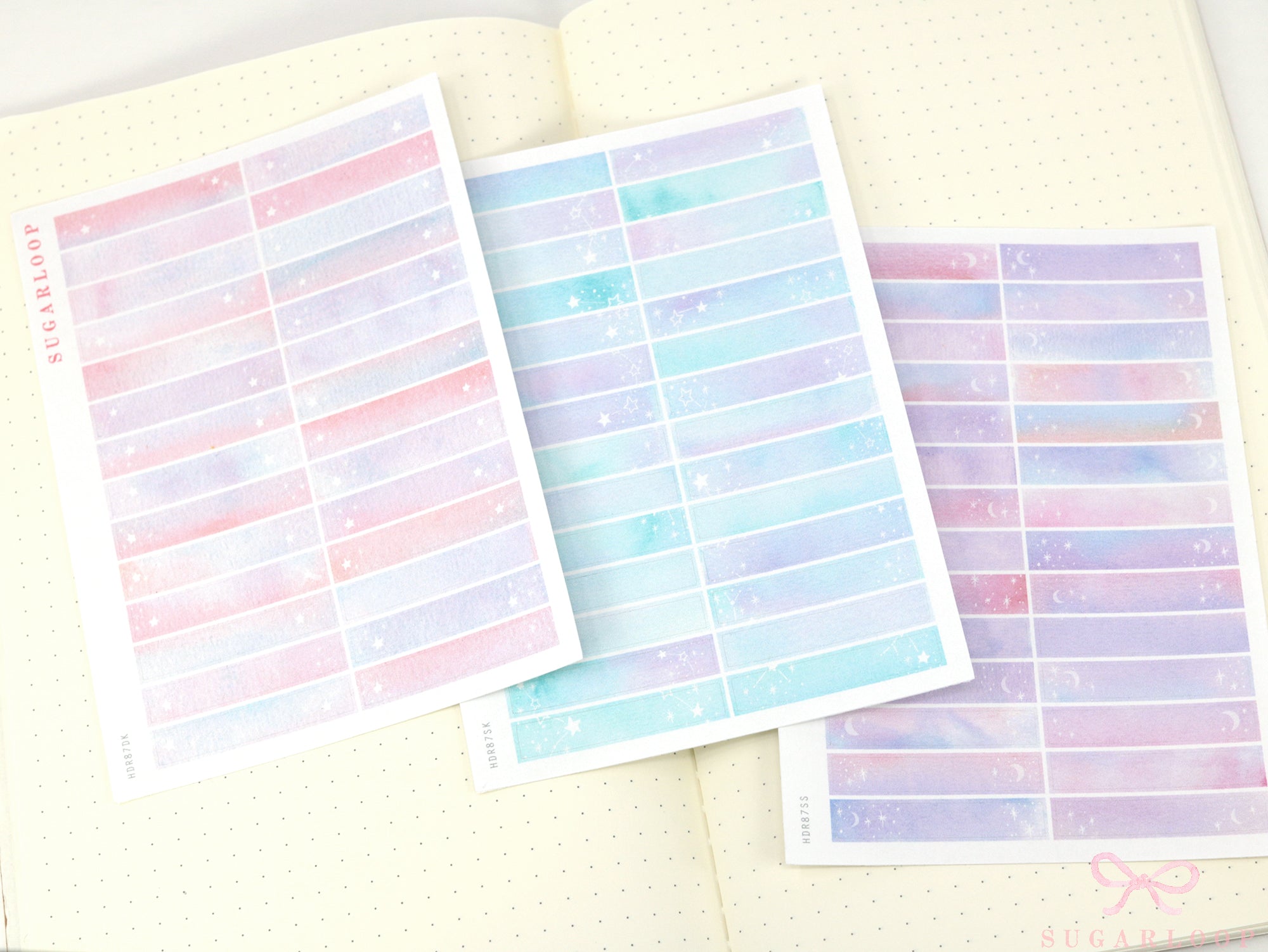 Whimsical Watercolor Moon & Stars Planner Stickers: 6 mm tall strips