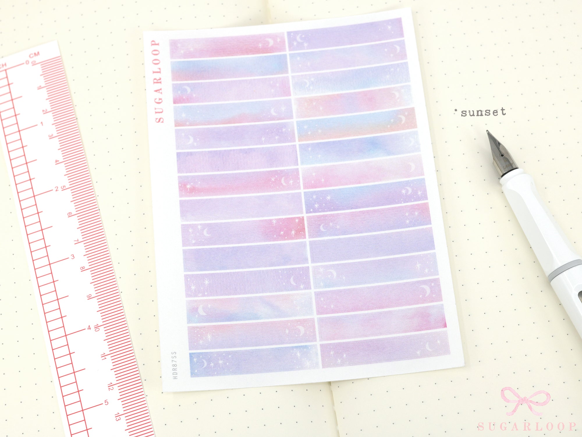Whimsical Watercolor Moon & Stars Planner Stickers: 6 mm tall strips