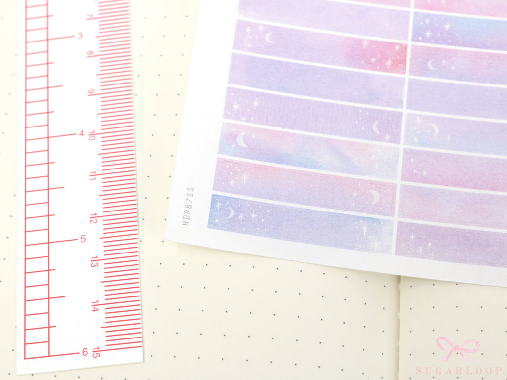 Whimsical Watercolor Moon & Stars Planner Stickers: 6 mm tall strips