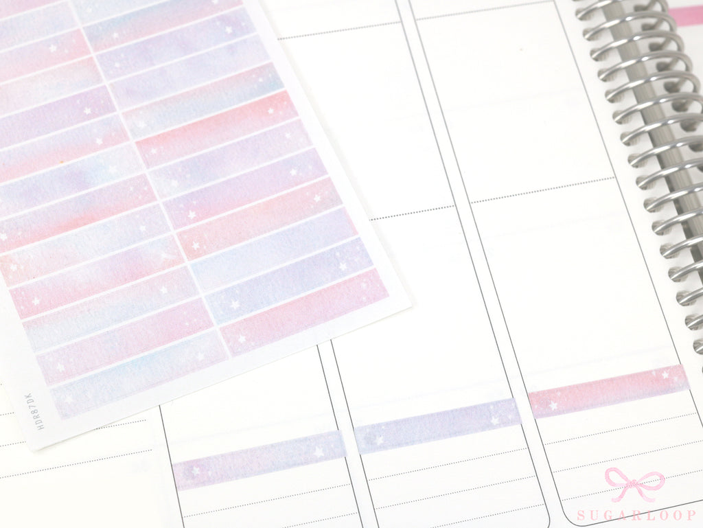 Whimsical Watercolor Moon & Stars Planner Stickers: 6 mm tall strips