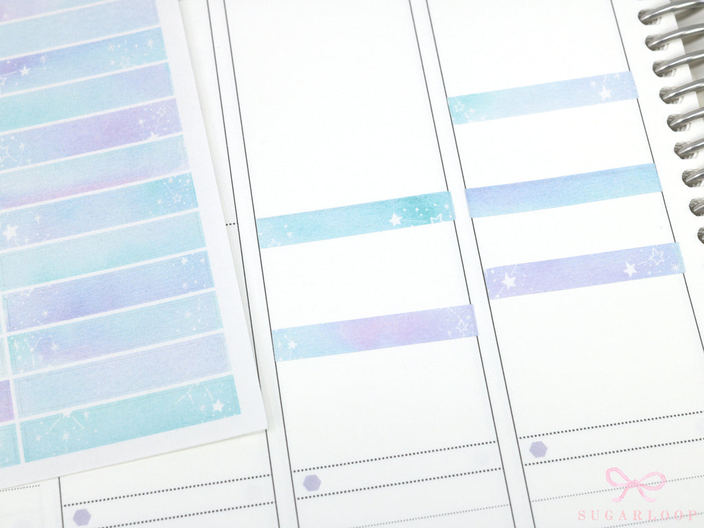 Whimsical Watercolor Moon & Stars Planner Stickers: 6 mm tall strips