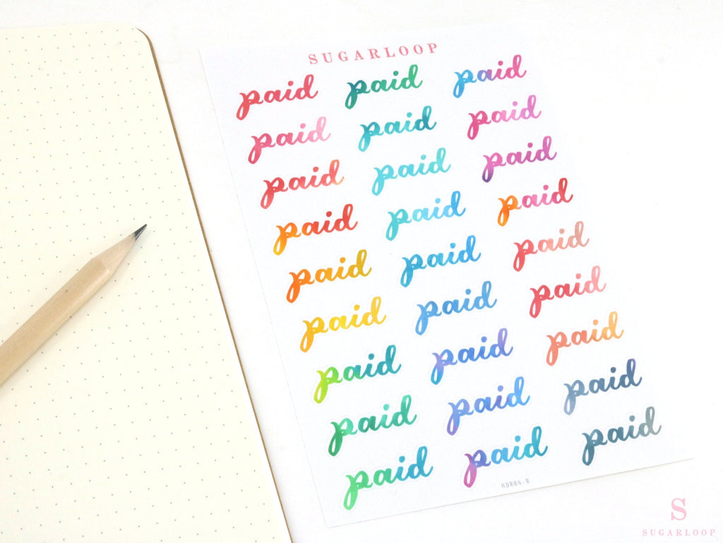 Bill Paid Script Bujo Planner Stickers: Various Sizes