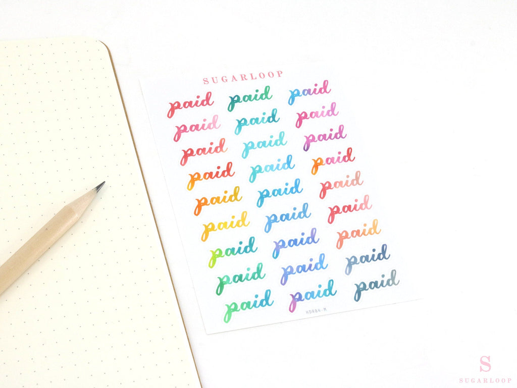 Bill Paid Script Bujo Planner Stickers: Various Sizes