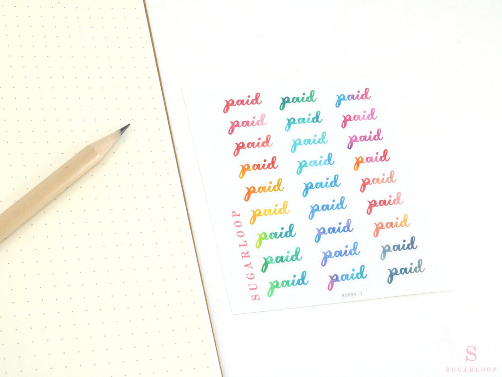 Bill Paid Script Bujo Planner Stickers: Various Sizes