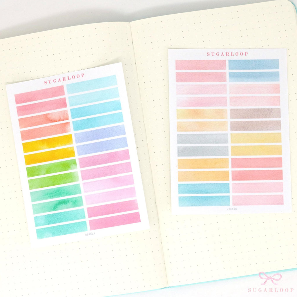 Watercolor Header Title List Label Planner & Journal Stickers: 0.25in (6 mm)