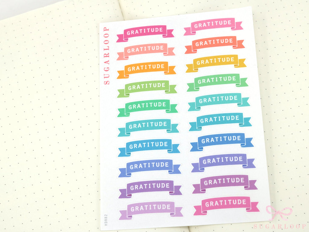 Gratitude Pastel Banner Planner and Journal Sticker Sheet: Journaling Header Title Labels