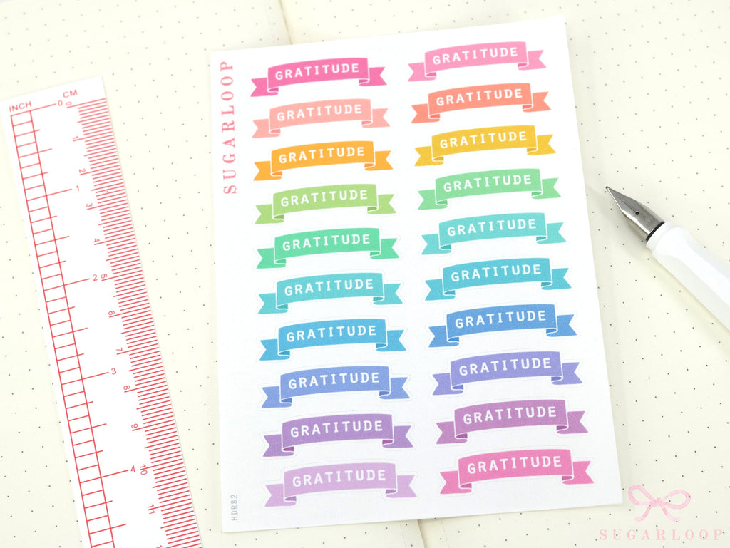 Gratitude Pastel Banner Planner and Journal Sticker Sheet: Journaling Header Title Labels