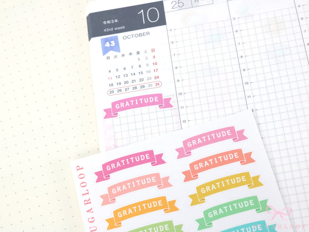Gratitude Pastel Banner Planner and Journal Sticker Sheet: Journaling Header Title Labels
