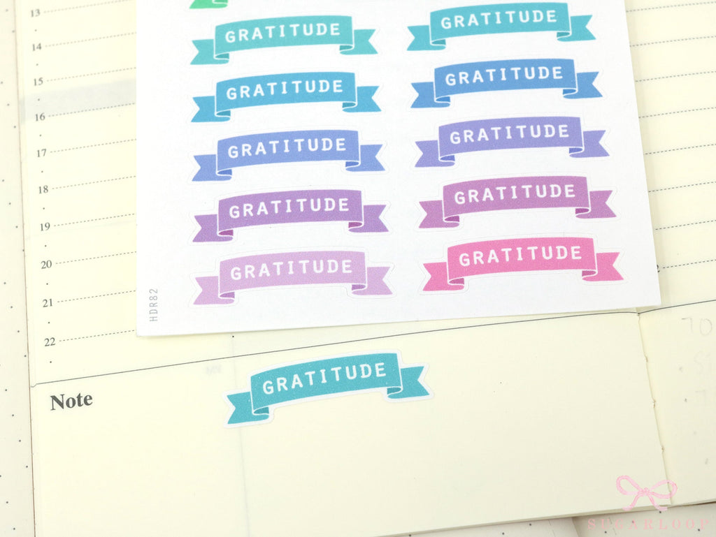 Gratitude Pastel Banner Planner and Journal Sticker Sheet: Journaling Header Title Labels