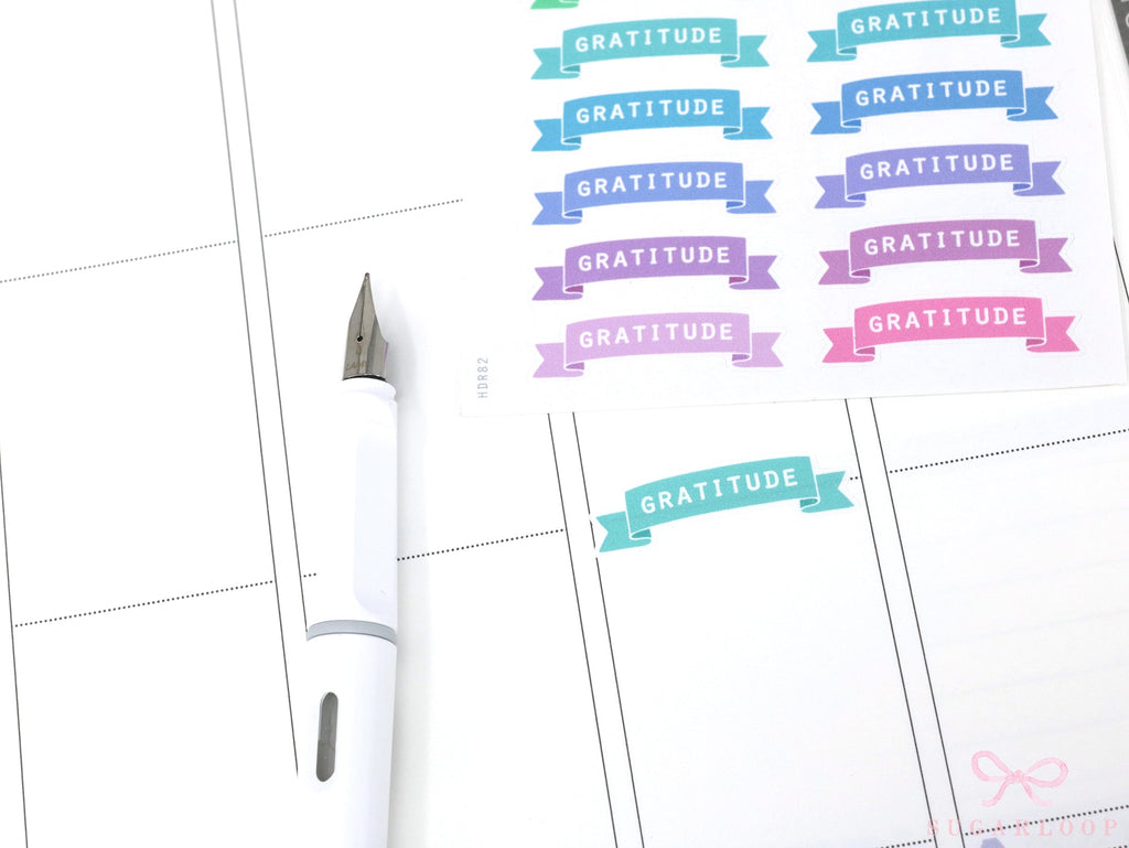 Gratitude Pastel Banner Planner and Journal Sticker Sheet: Journaling Header Title Labels