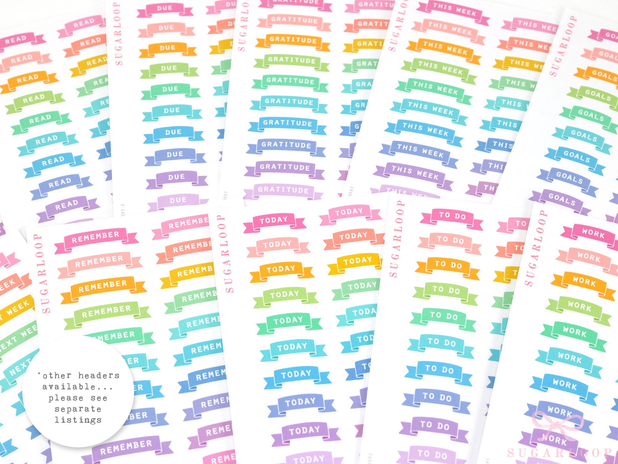 Study Planner and Journal Header Sticker Labels
