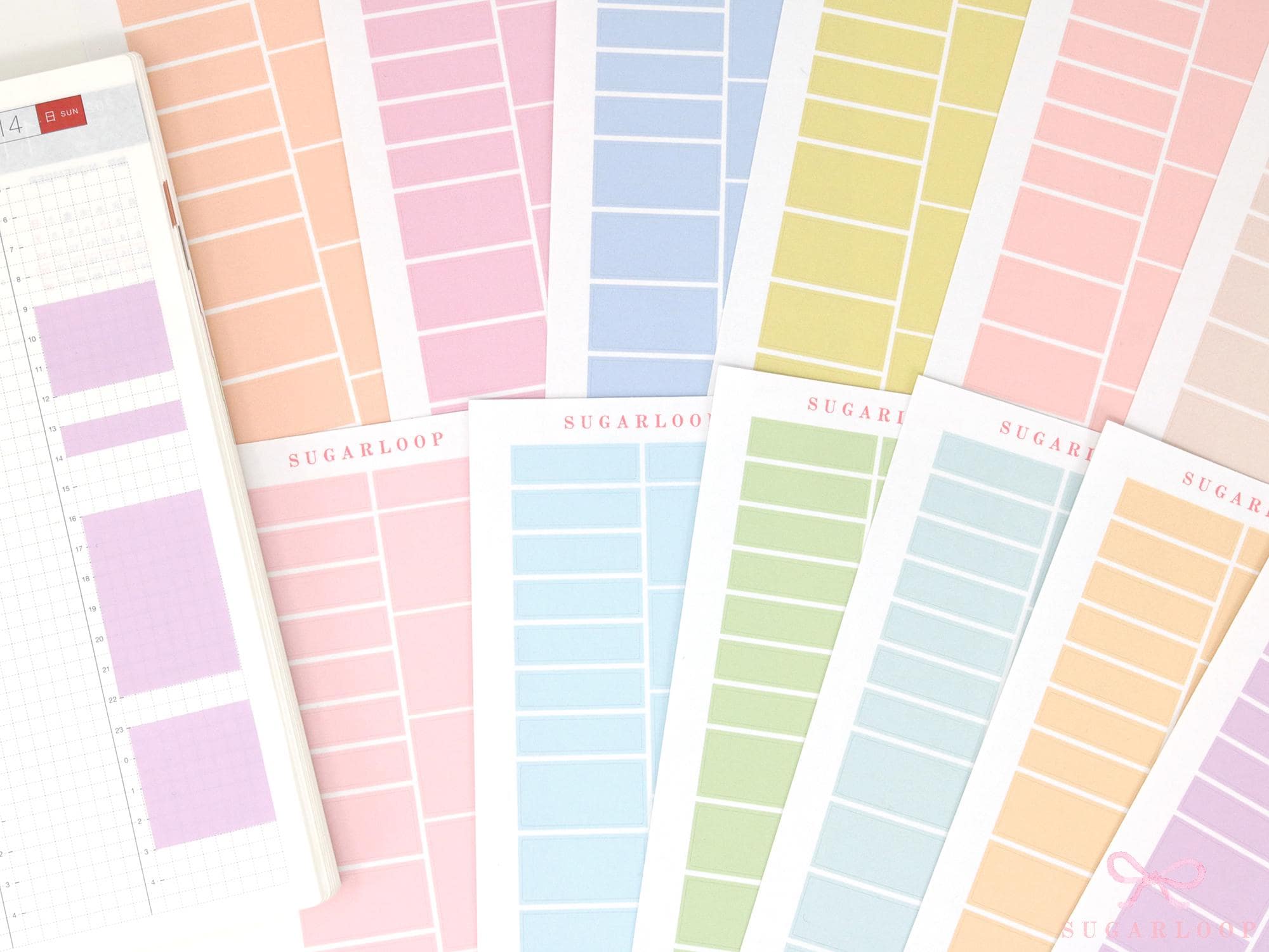Solid Pastel Planner and Journal Stickers: Hourly Time Blocks for Hobonichi Cousin  Weekly View