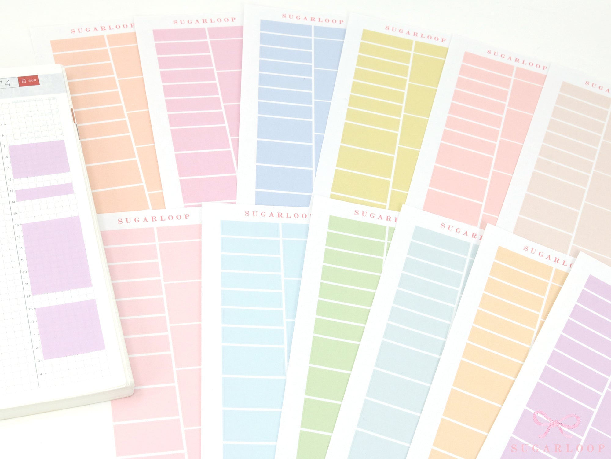Solid Pastel Planner and Journal Stickers: Hourly Time Blocks for Hobonichi Cousin  Weekly View