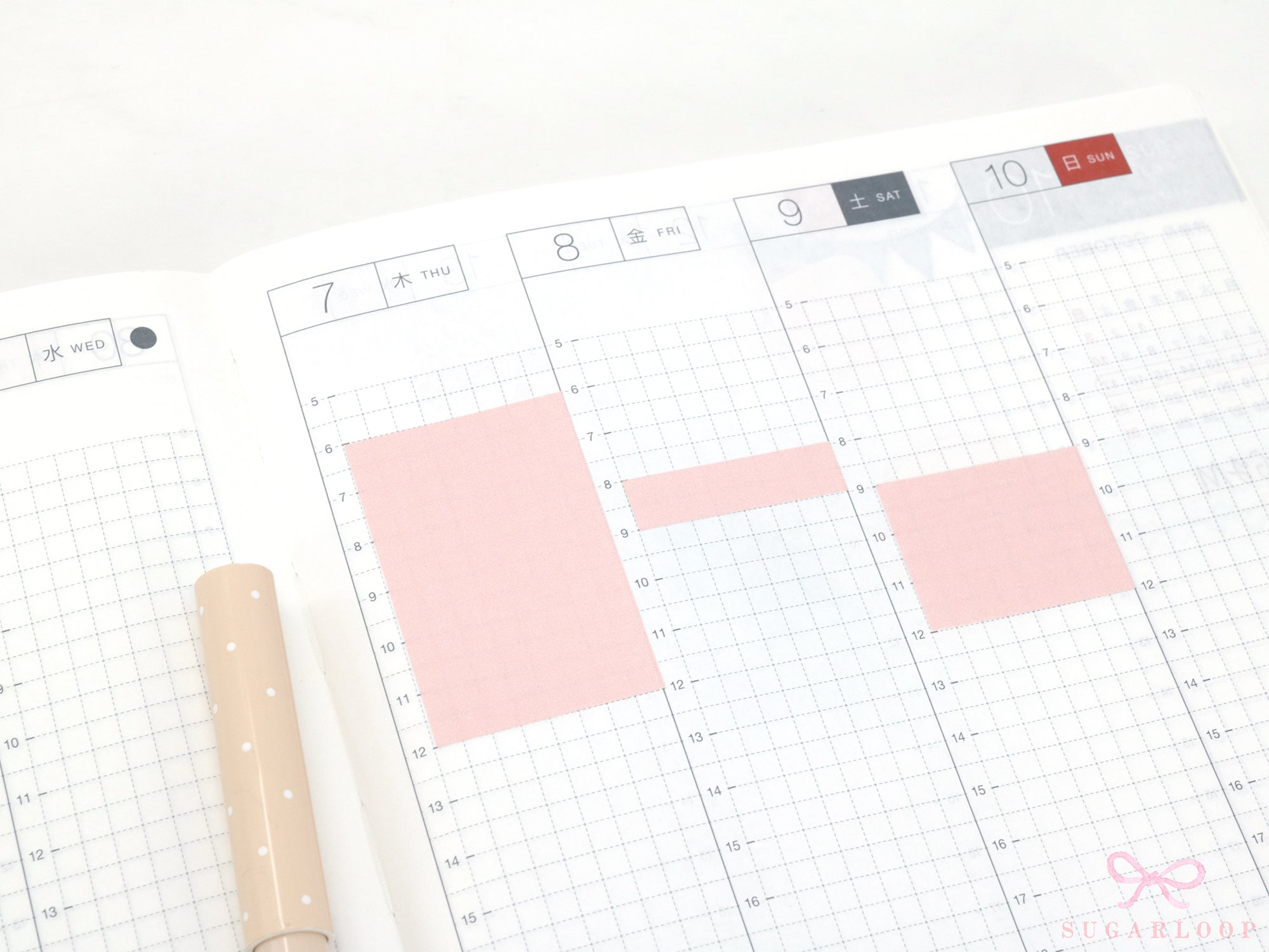 Solid Pastel Planner and Journal Stickers: Hourly Time Blocks for Hobonichi Cousin  Weekly View