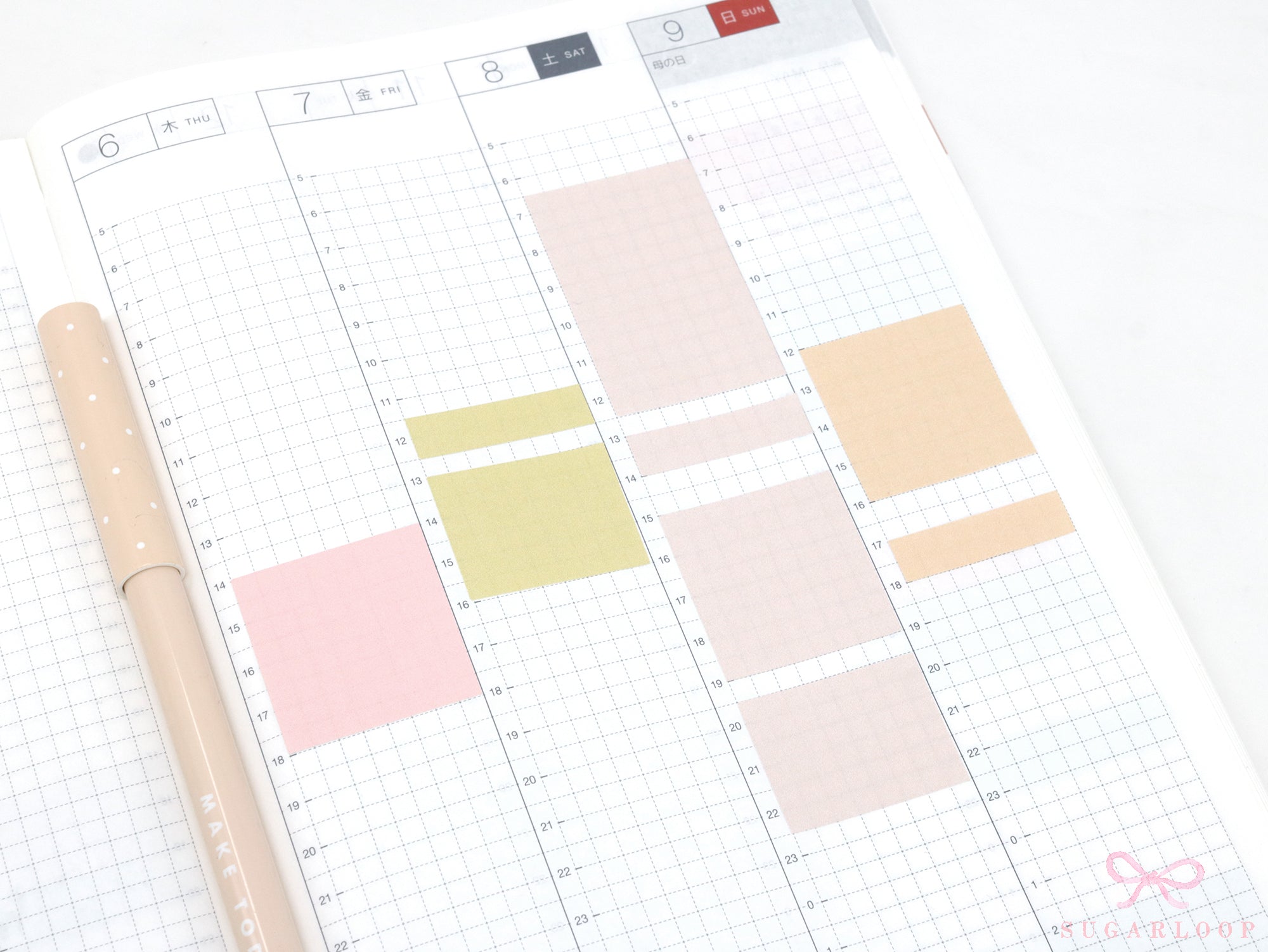 Solid Pastel Planner and Journal Stickers: Hourly Time Blocks for Hobonichi Cousin  Weekly View