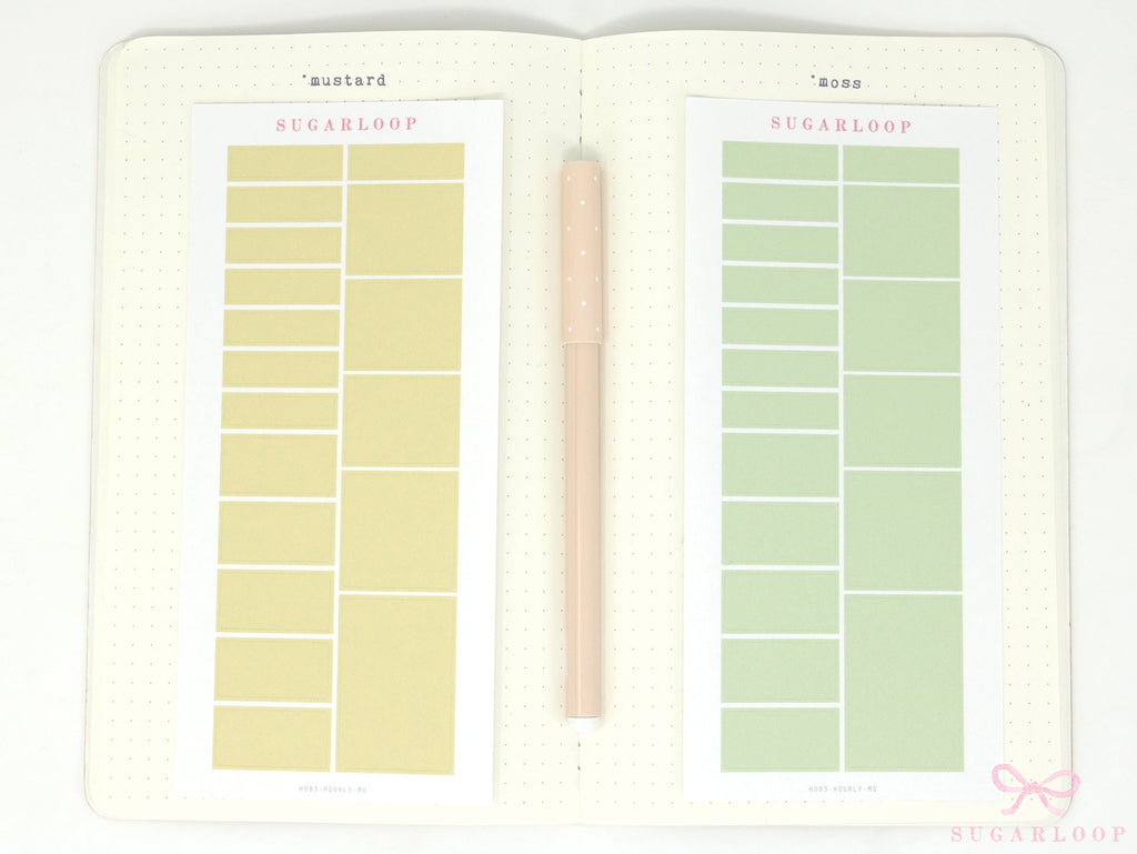 Solid Pastel Planner and Journal Stickers: Hourly Time Blocks for Hobonichi Cousin  Weekly View