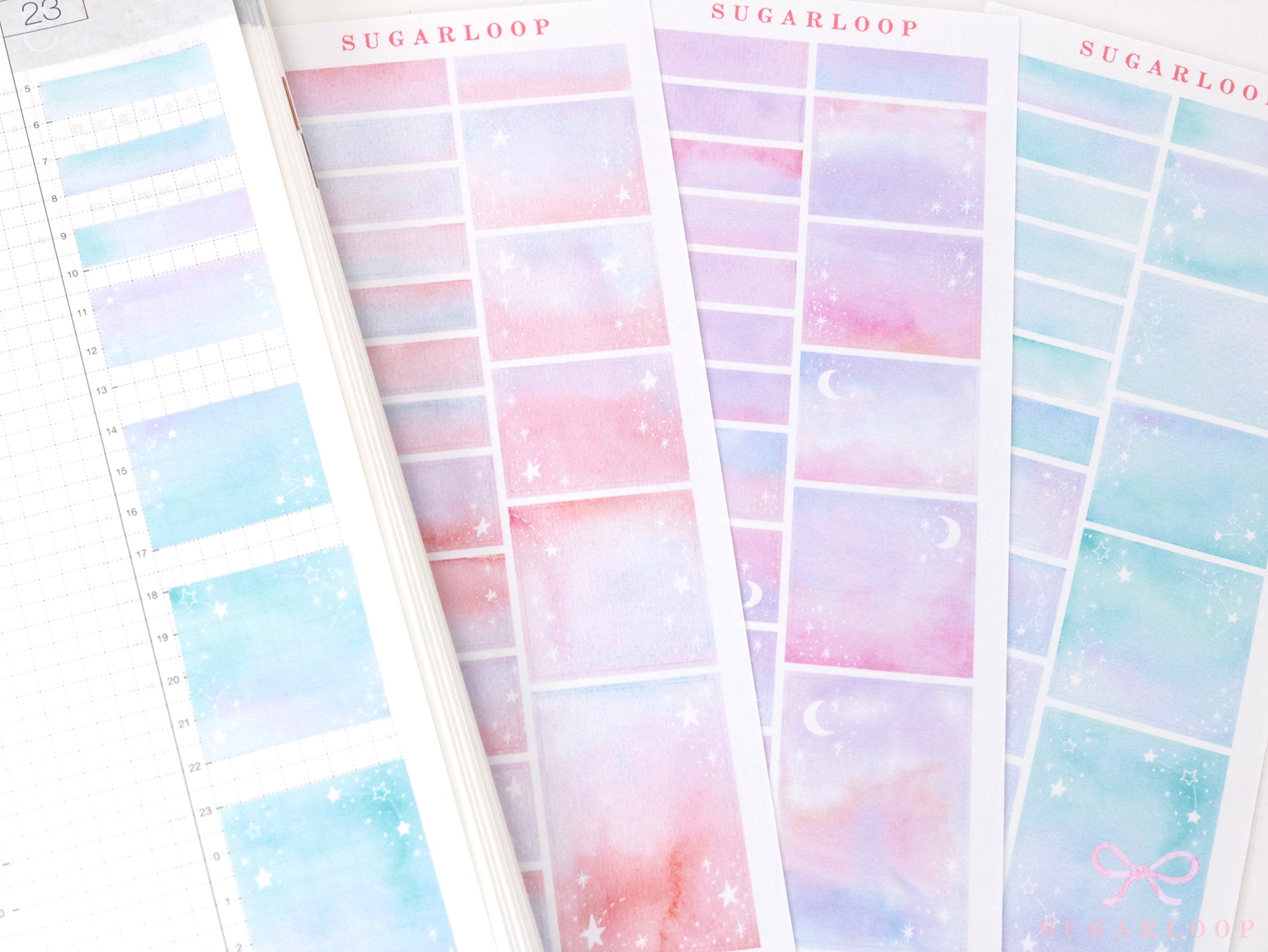 Hobonichi Cousin Hourly Time Blocks: Watercolor  Moon and Stars