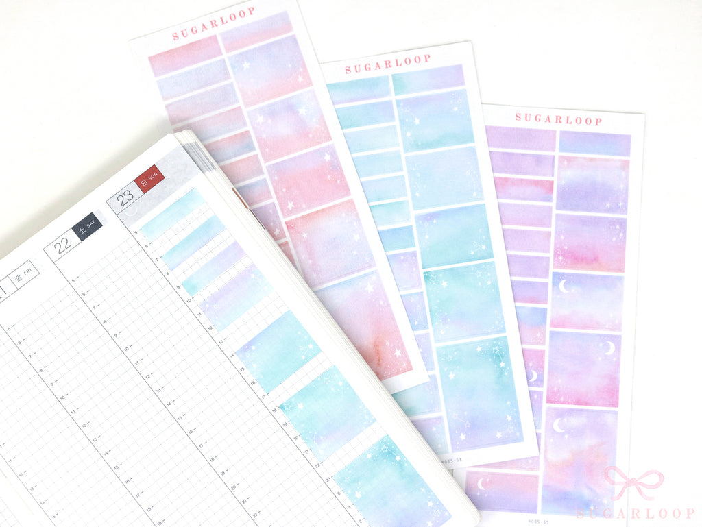 Hobonichi Cousin Hourly Time Blocks: Watercolor  Moon and Stars