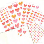 Watercolor Heart Bujo Planner Stickers: 1in (25mm) 0.75in (19mm) 0.5in (12mm) 0.25in (6mm)