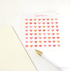 Watercolor Heart Bujo Planner Stickers: 1in (25mm) 0.75in (19mm) 0.5in (12mm) 0.25in (6mm)