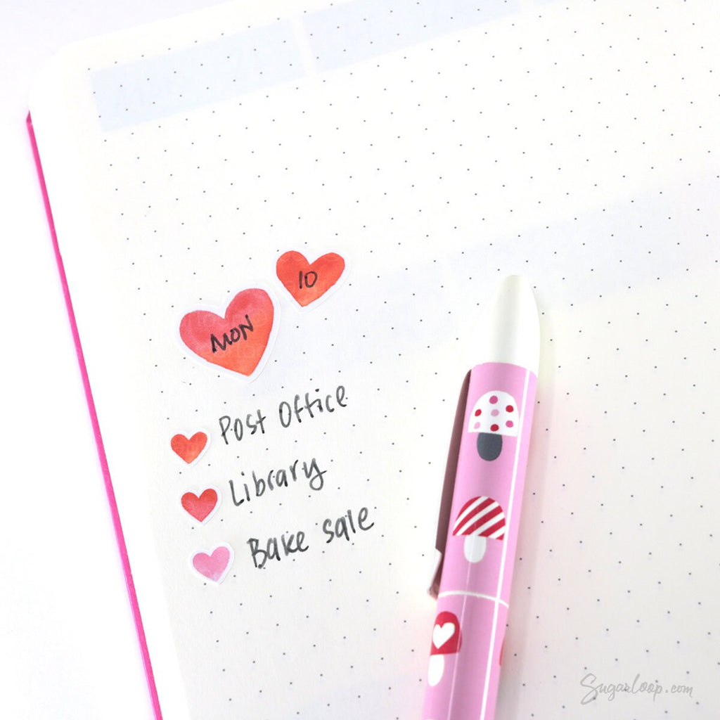 Watercolor Heart Bujo Planner Stickers: 1in (25mm) 0.75in (19mm) 0.5in (12mm) 0.25in (6mm)