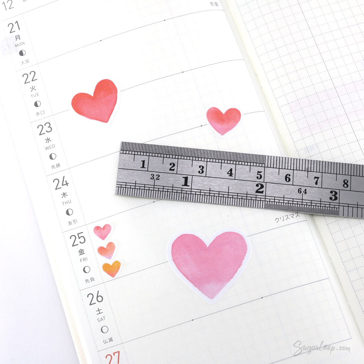 Watercolor Heart Bujo Planner Stickers: 1in (25mm) 0.75in (19mm) 0.5in (12mm) 0.25in (6mm)