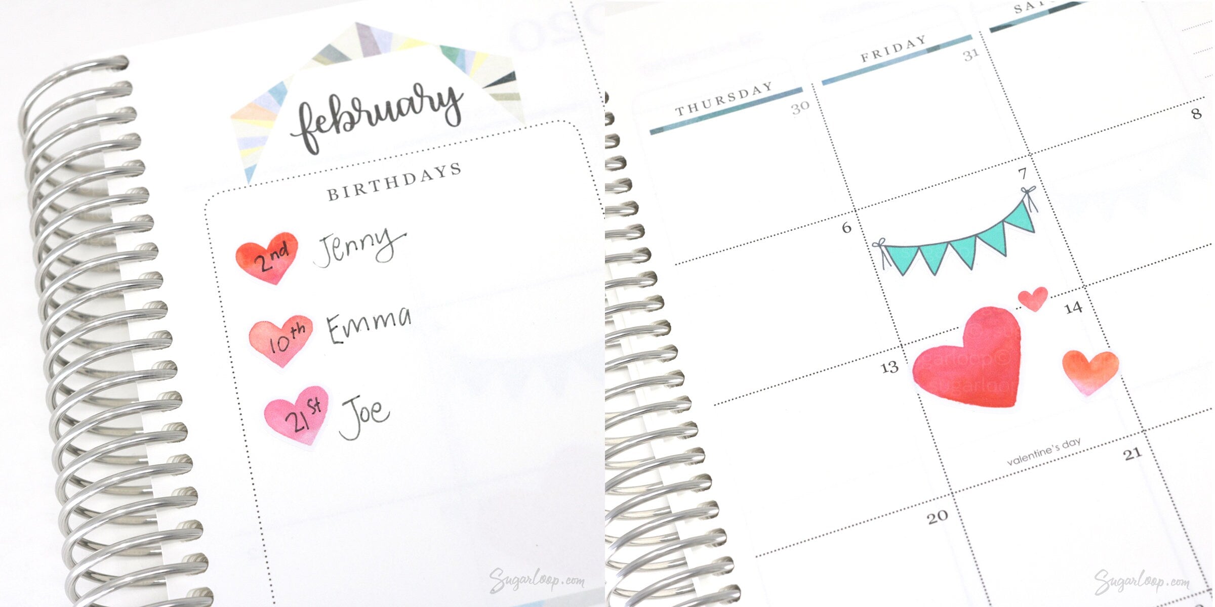 Watercolor Heart Bujo Planner Stickers: 1in (25mm) 0.75in (19mm) 0.5in (12mm) 0.25in (6mm)
