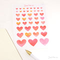 Watercolor Heart Bujo Planner Stickers: 1in (25mm) 0.75in (19mm) 0.5in (12mm) 0.25in (6mm)